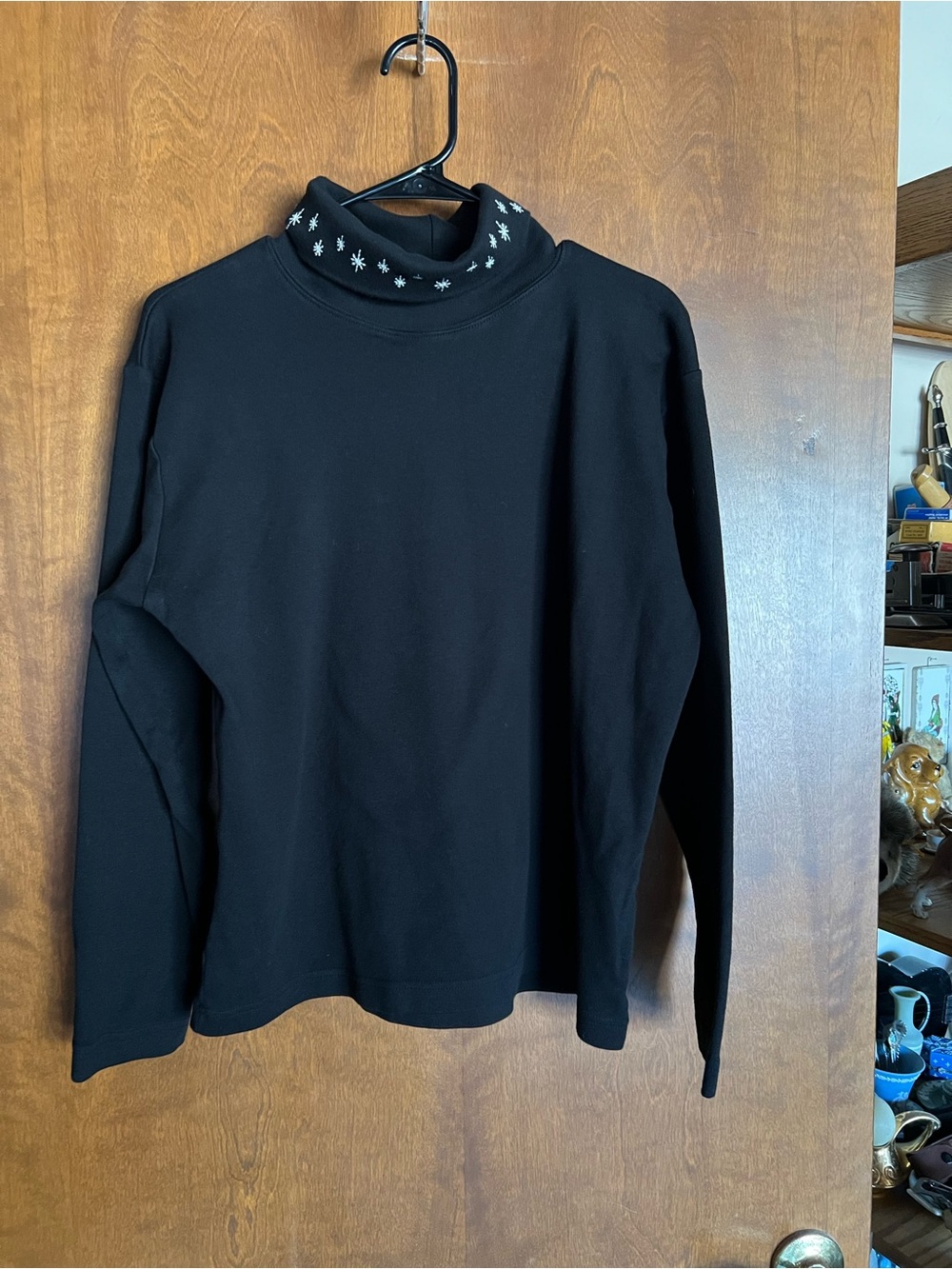 Susan Bristol Black Turtleneck Sweater with Star Embellished Collar